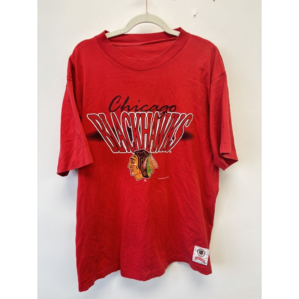 VINTAGE Chicago Blackhawks Shirt Mens XL Red NHL Hockey Nutmeg Mills 90s‎ Tee